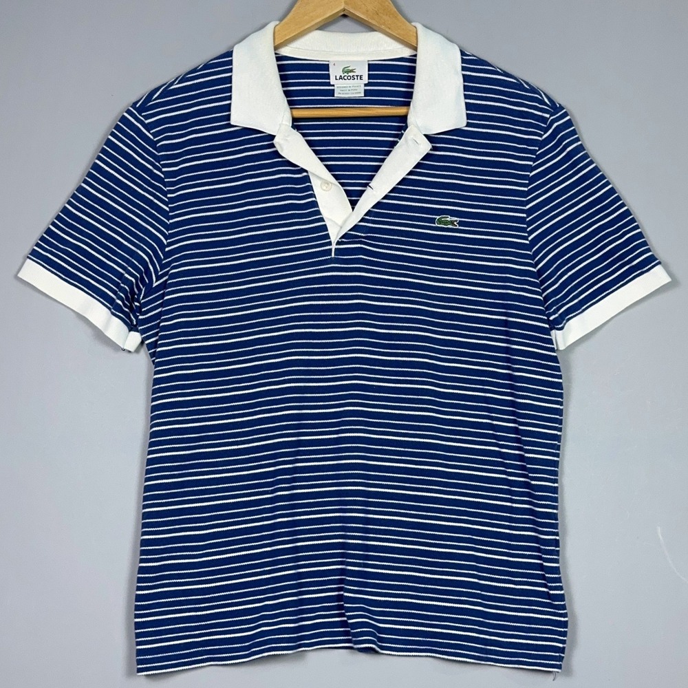 Lacoste  Classic Pique Striped Polo Shirt Mens Size 4 (Medium) Cotton Blue 5191L